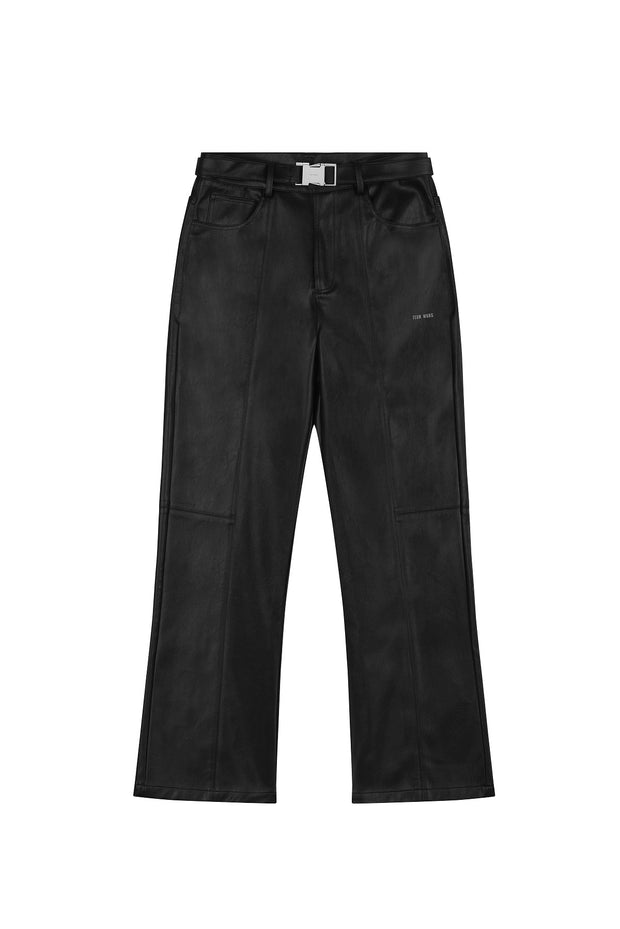 TEAM WANG DESIGN CASUAL FLARED FAUX LEATHER PANTS